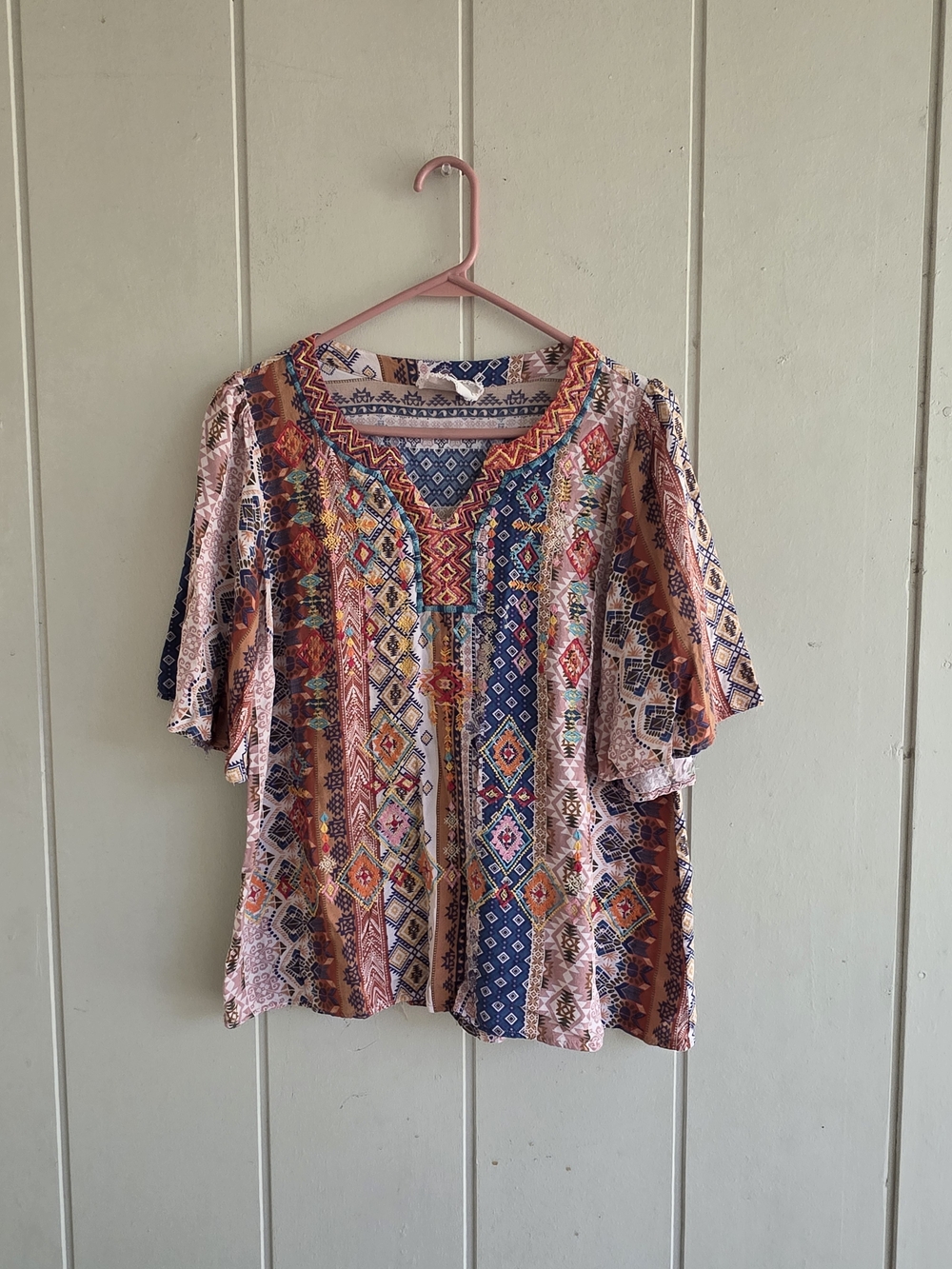Savanna Jane Bohimian Embroidered Blouse Top Size Large Peasant Prairie